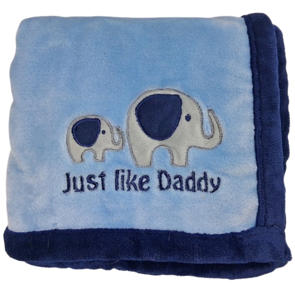 Baby Kiss Blue Just Like Daddy Elephant Blanket Soft Fleece Plush Dad & Me